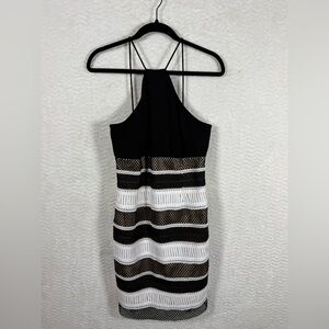 Aiden Black and White amazing pattern open back Dress. Size 6. Grab cocktails.